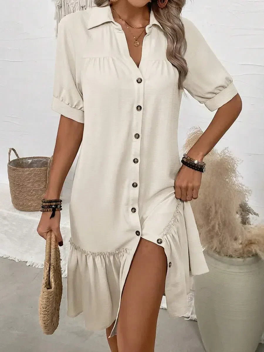 Yera | Button-Down Ruffle Hem Dress