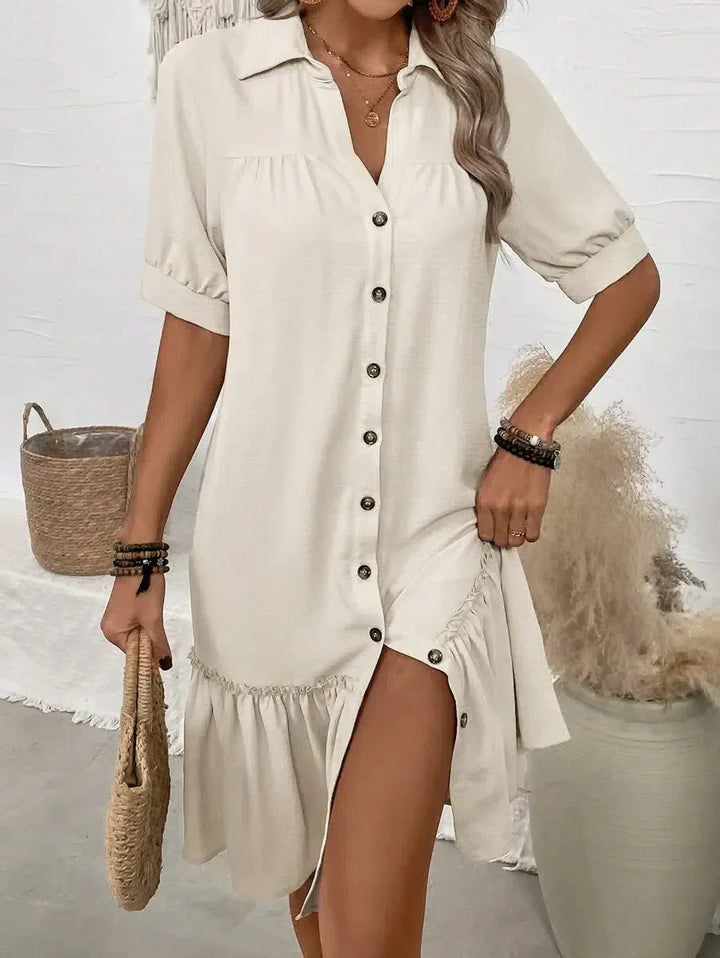 Yera | Button-Down Ruffle Hem Dress